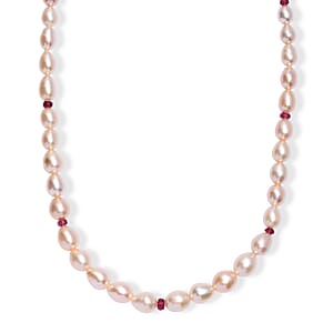 Premium Pfirsich-Süßwasser Perle, Rubellit Halskette ca. 45 cm + 5 cm Extender 925 Silber 750 Gelbgold vermeil 170.70 ct