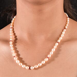 Premium Pfirsich-Süßwasser Perle, Rubellit Halskette ca. 45 cm + 5 cm Extender 925 Silber 750 Gelbgold vermeil 170.70 ct