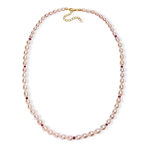 Premium Pfirsich-Süßwasser Perle, Rubellit Halskette ca. 45 cm 925 Silber 750 Gelbgold vermeil 170.70 ct