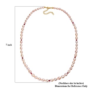 Premium Pfirsich-Süßwasser Perle, Rubellit Halskette ca. 45 cm 925 Silber 750 Gelbgold vermeil 170.70 ct