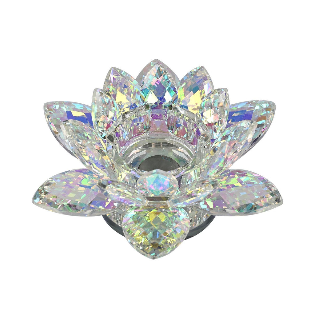 Kristall-Lotus-Teelichthalter - Drehbar, opalisierend schimmernd, 18x7,5 cm