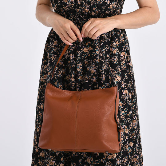 100% Echtleder-Crossbody-Tasche mit 3 Tragevarianten, 32x12x25 cm, Braun