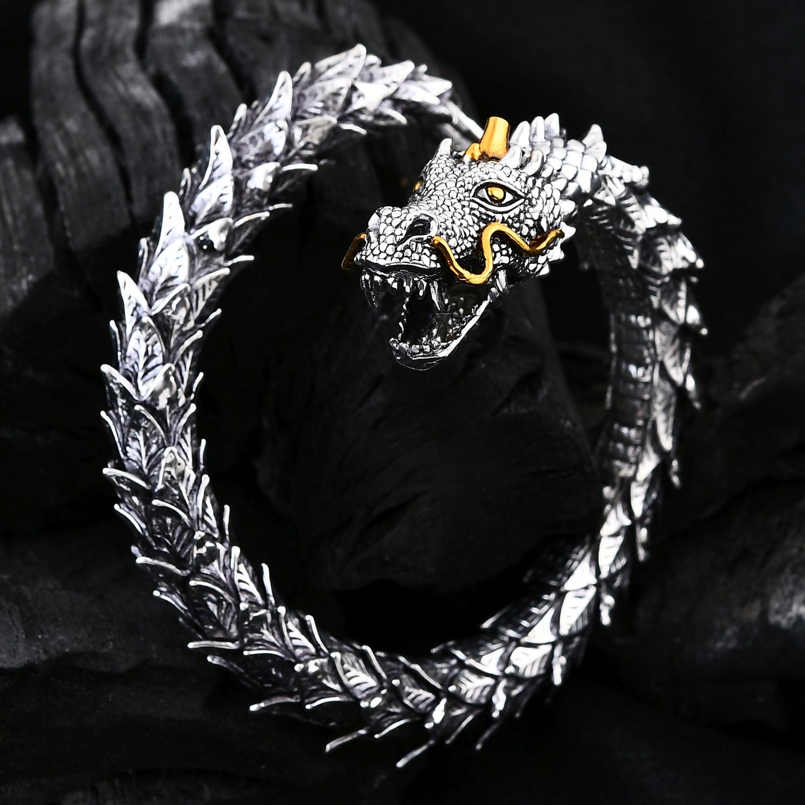 Royal Bali - Drachen Armband ca. 19 cm, 925 Silber 916 Gelbgold Vermeil ca. 44,17g
