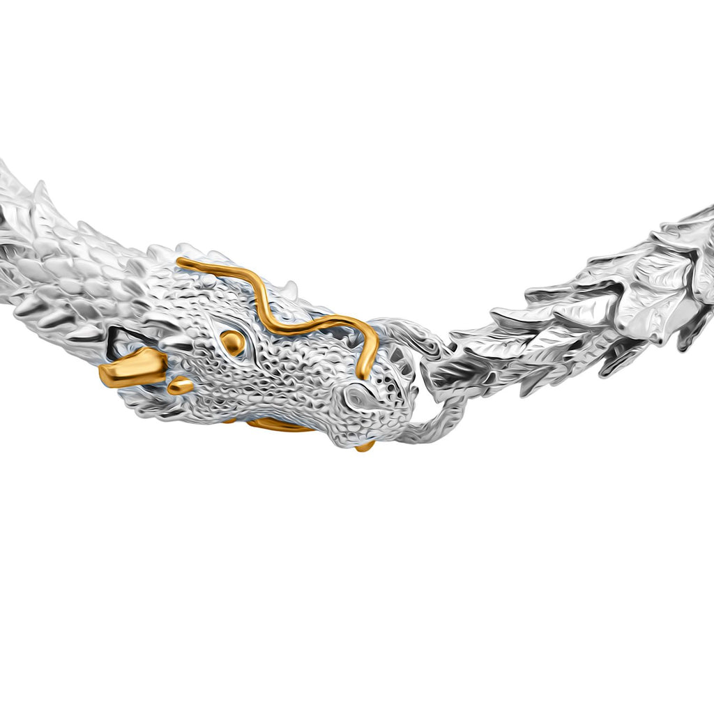 Royal Bali - Drachen Armband ca. 19 cm, 925 Silber 916 Gelbgold Vermeil ca. 44,17g