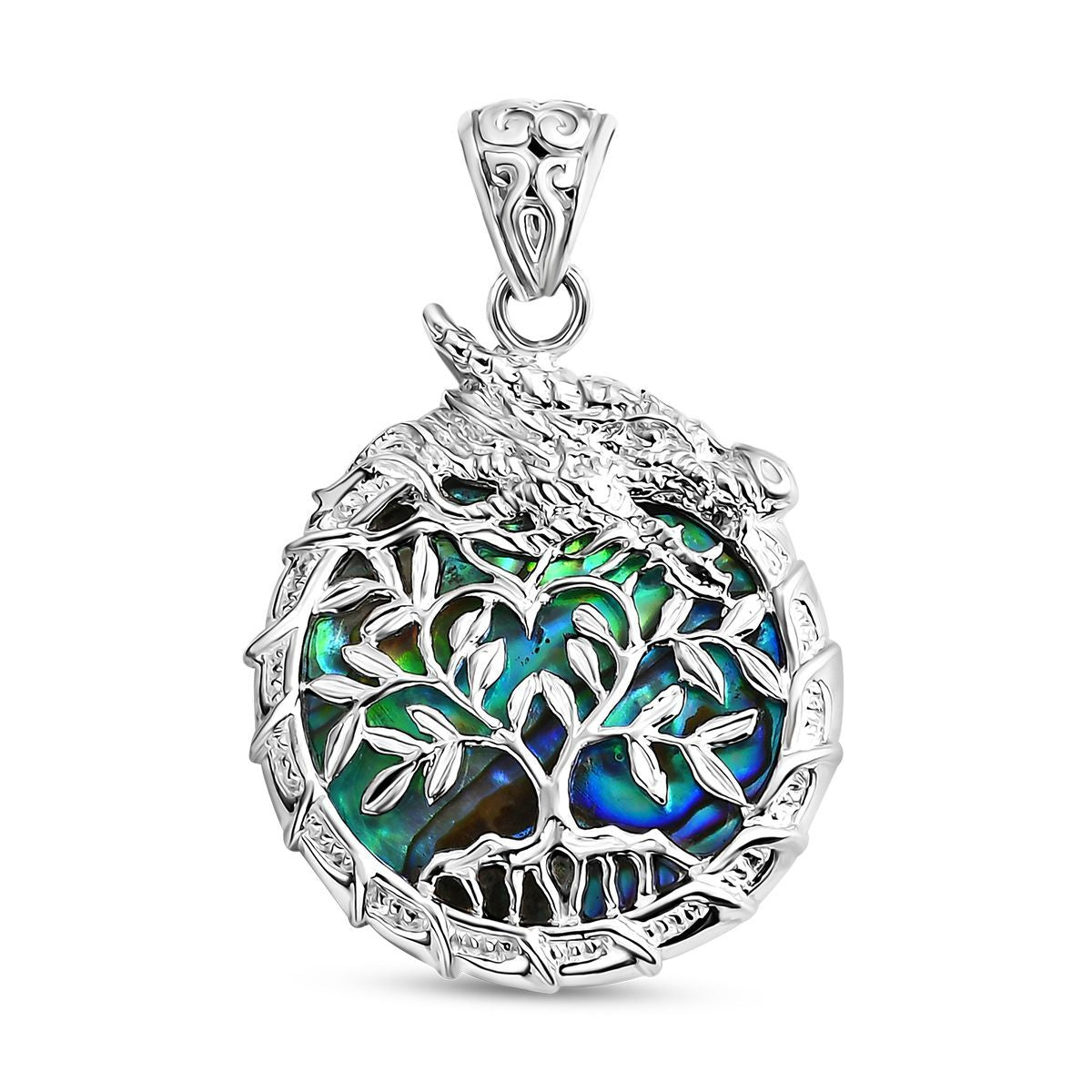 Royal Bali - Abalone Muschel Drachen mit Lebensbaum Anhänger 925 Silber