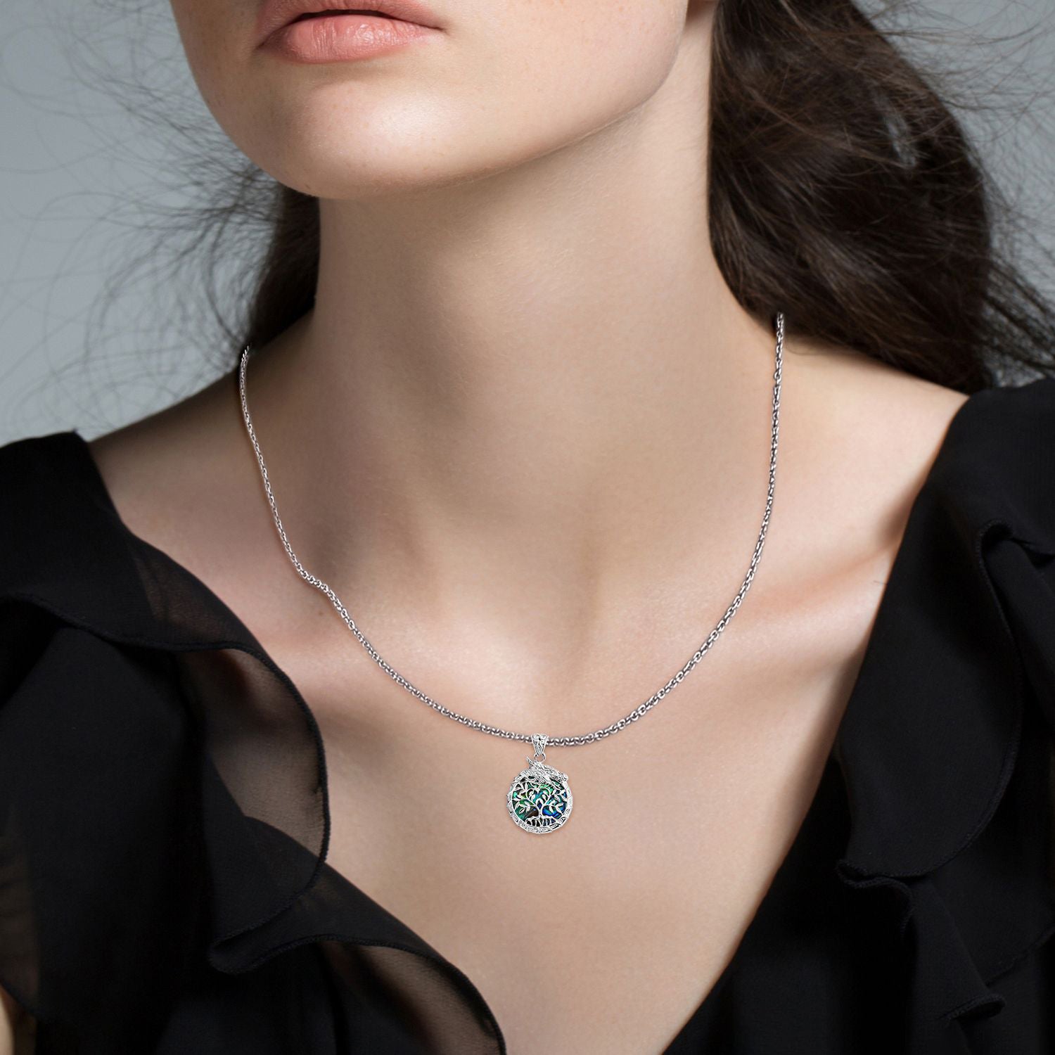Royal Bali - Abalone Muschel Drachen mit Lebensbaum Anhänger 925 Silber