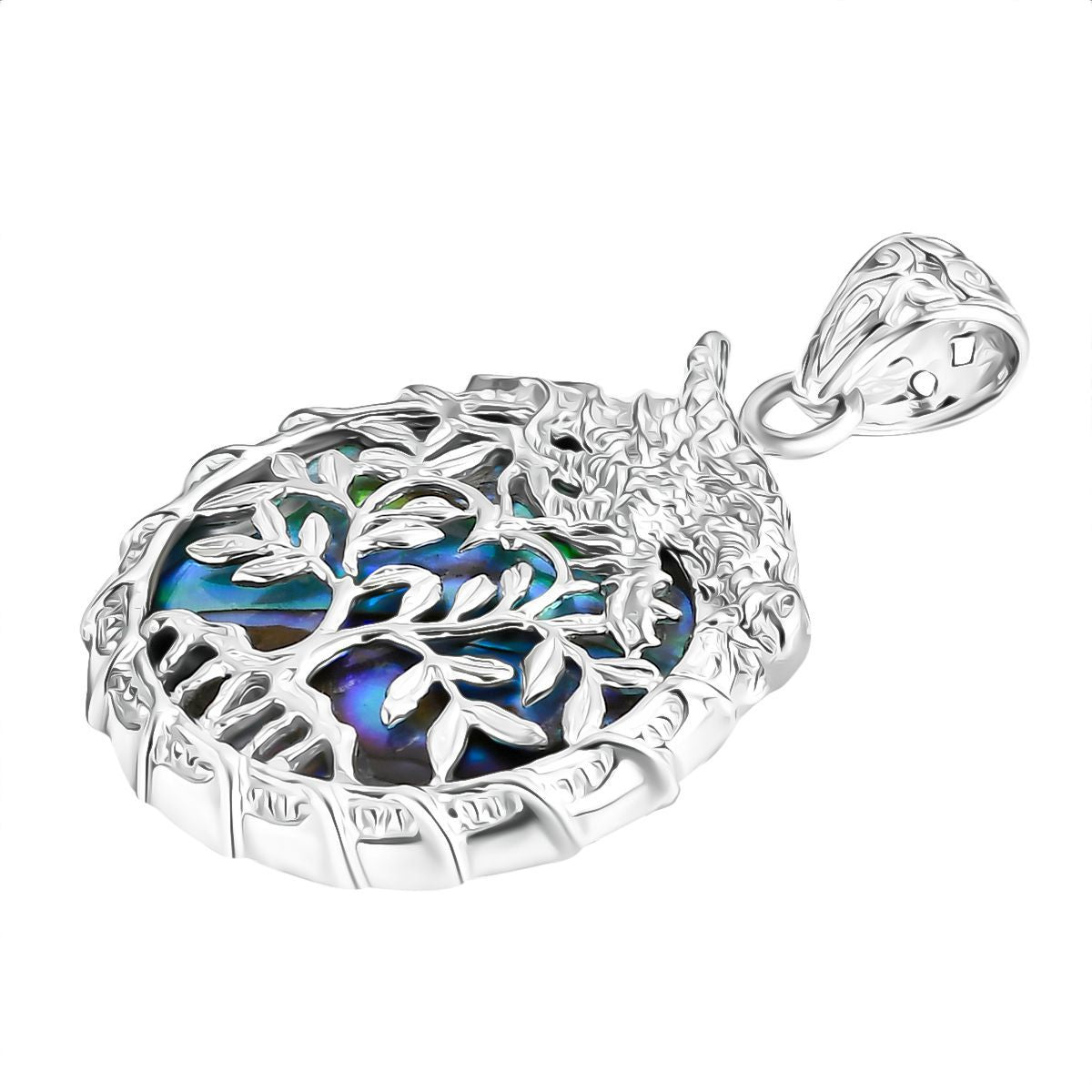 Royal Bali - Abalone Muschel Drachen mit Lebensbaum Anhänger 925 Silber
