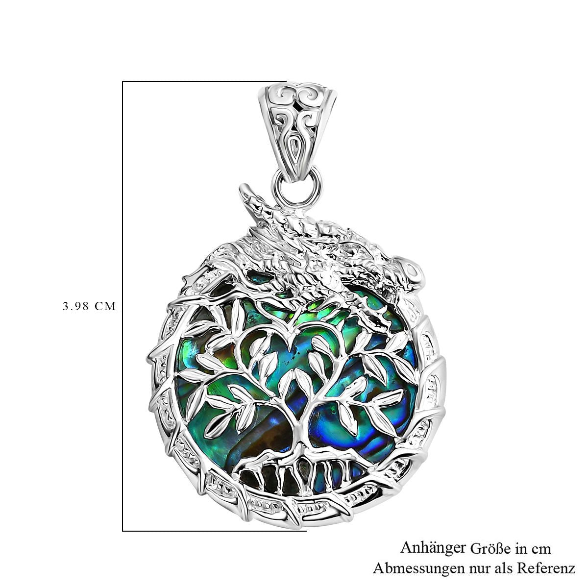 Royal Bali - Abalone Muschel Drachen mit Lebensbaum Anhänger 925 Silber