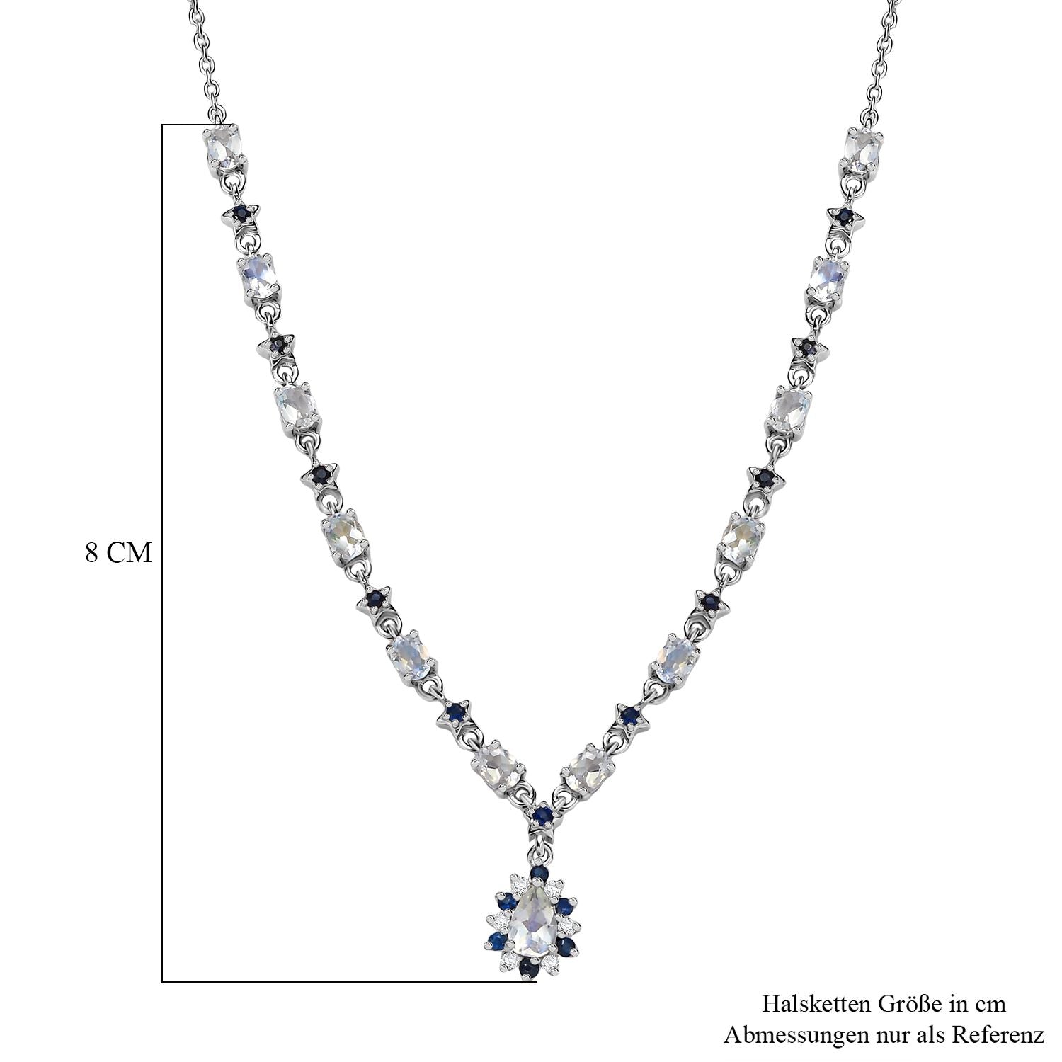 D joy AAA Premium Malagasy Regenbogen Mondstein Halskette, ca. 50 cm 925 Silber rhodiniert ca. 2,87 ct.