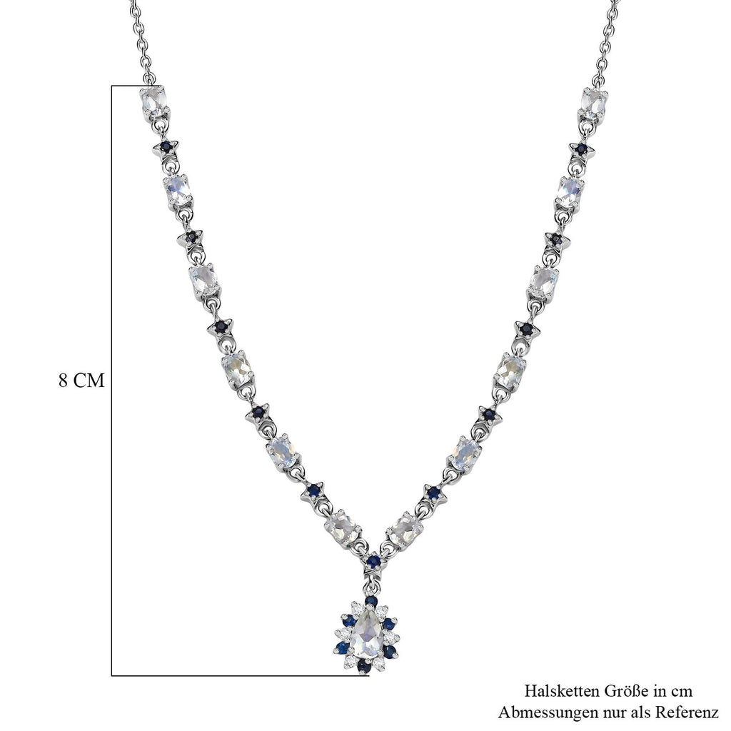 D joy AAA Premium Malagasy Regenbogen Mondstein Halskette, ca. 50 cm 925 Silber rhodiniert ca. 2,87 ct.