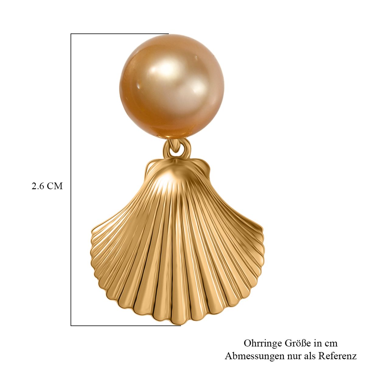 D'Joy AA goldene Südseeperle Ohrringe, 925 Silber mit 750 Gelbgold Vermeil