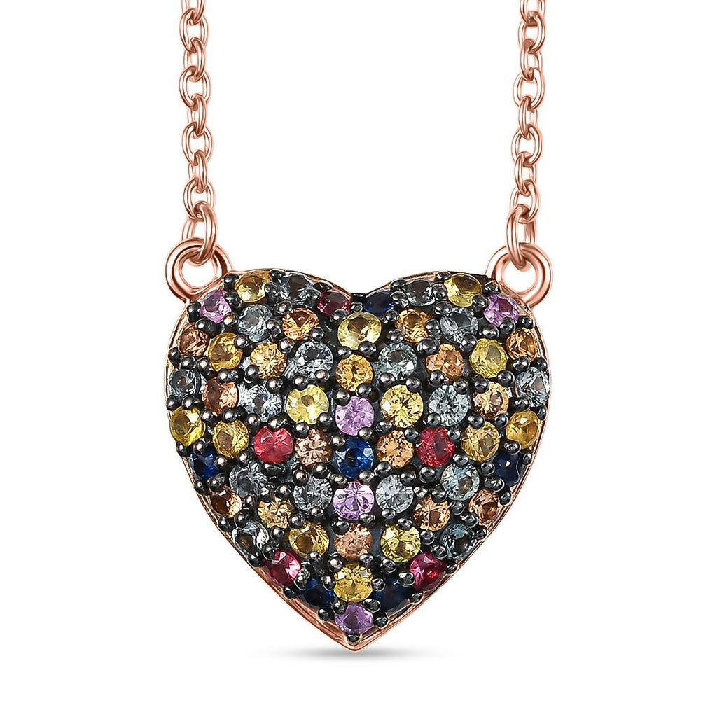 AAA Mehrfarbig Saphir Halskette ca. 45 cm 925 Silber Roségold Vermeil ca. 1.86 ct