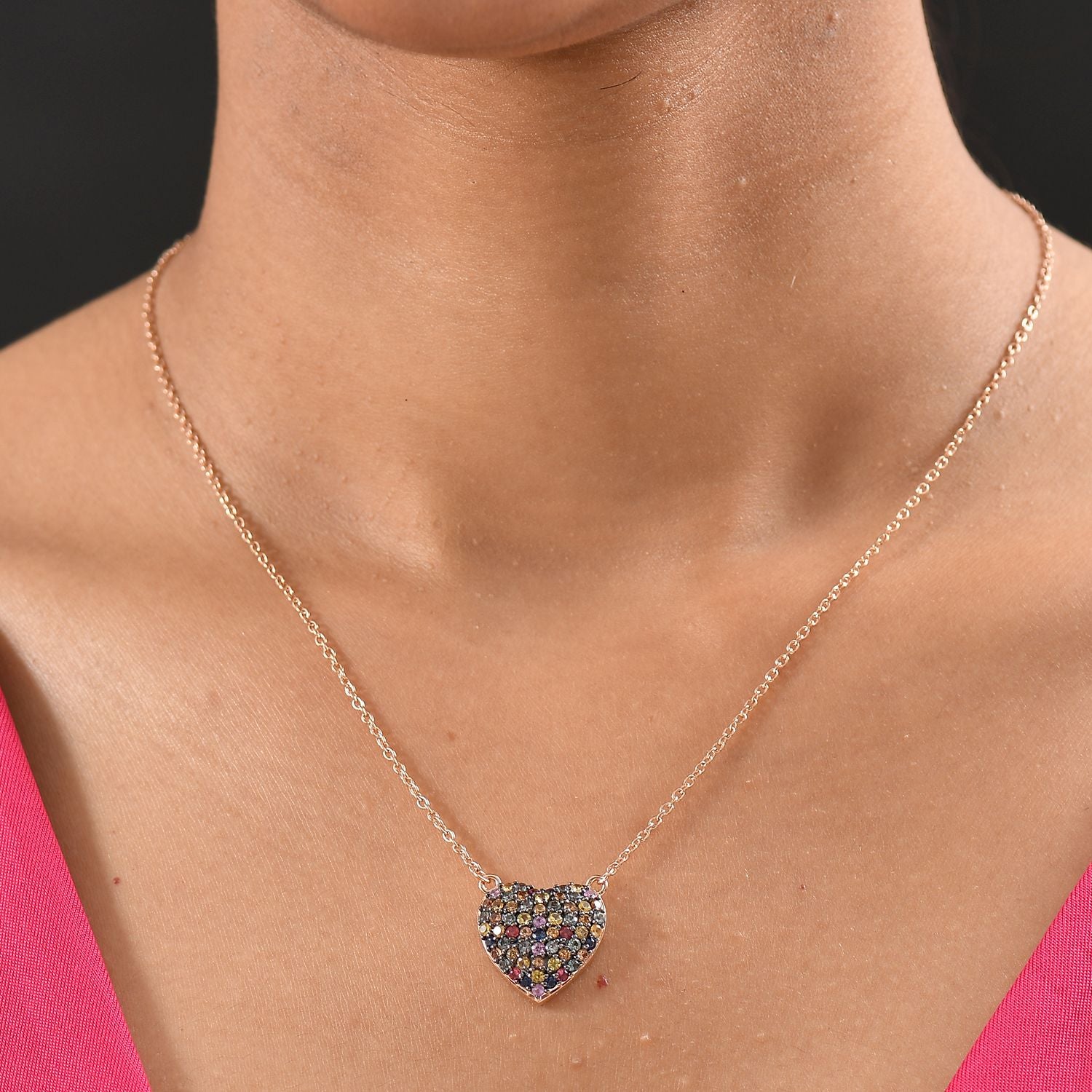 AAA Mehrfarbig Saphir Halskette ca. 45 cm 925 Silber Roségold Vermeil ca. 1.86 ct
