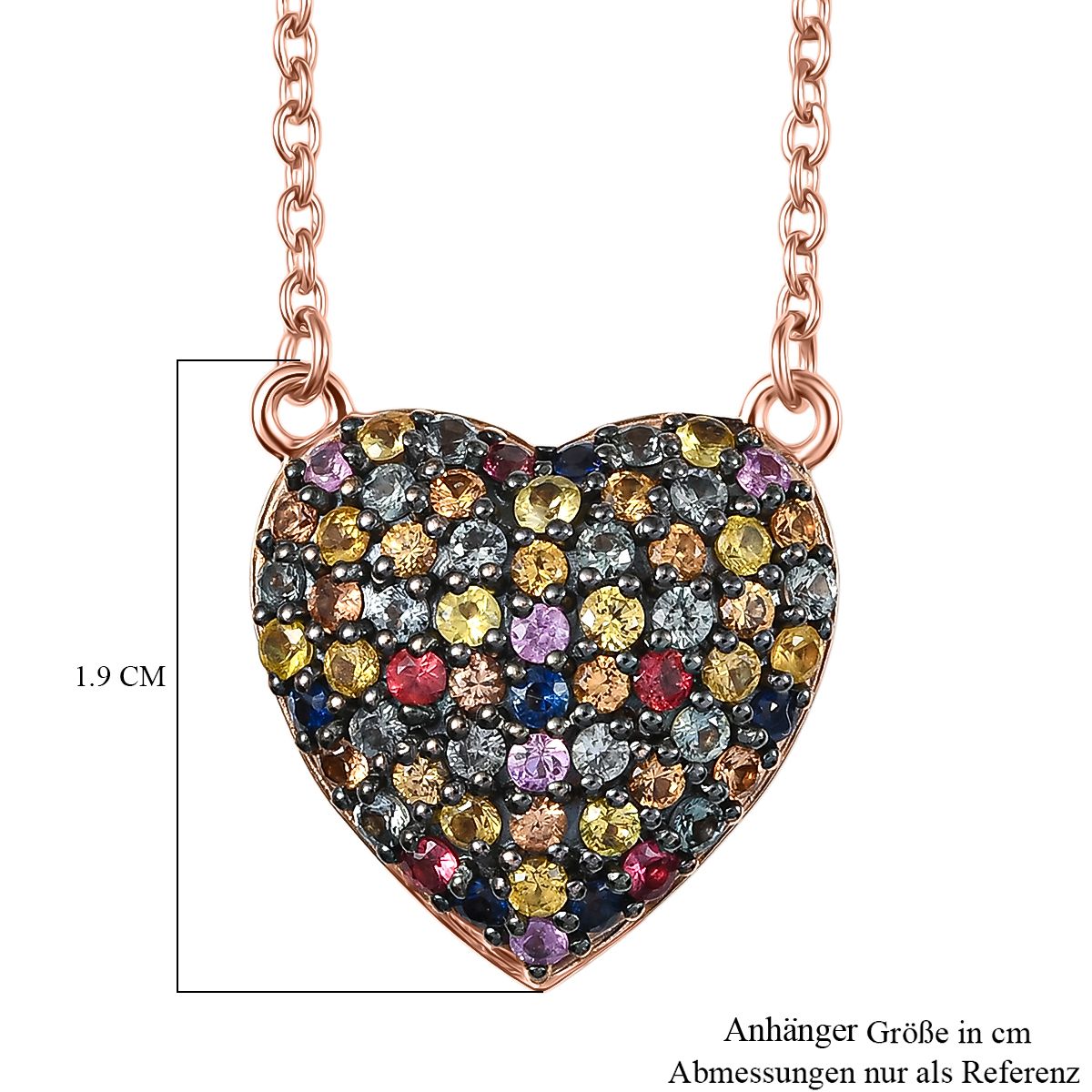 AAA Mehrfarbig Saphir Halskette ca. 45 cm 925 Silber Roségold Vermeil ca. 1.86 ct