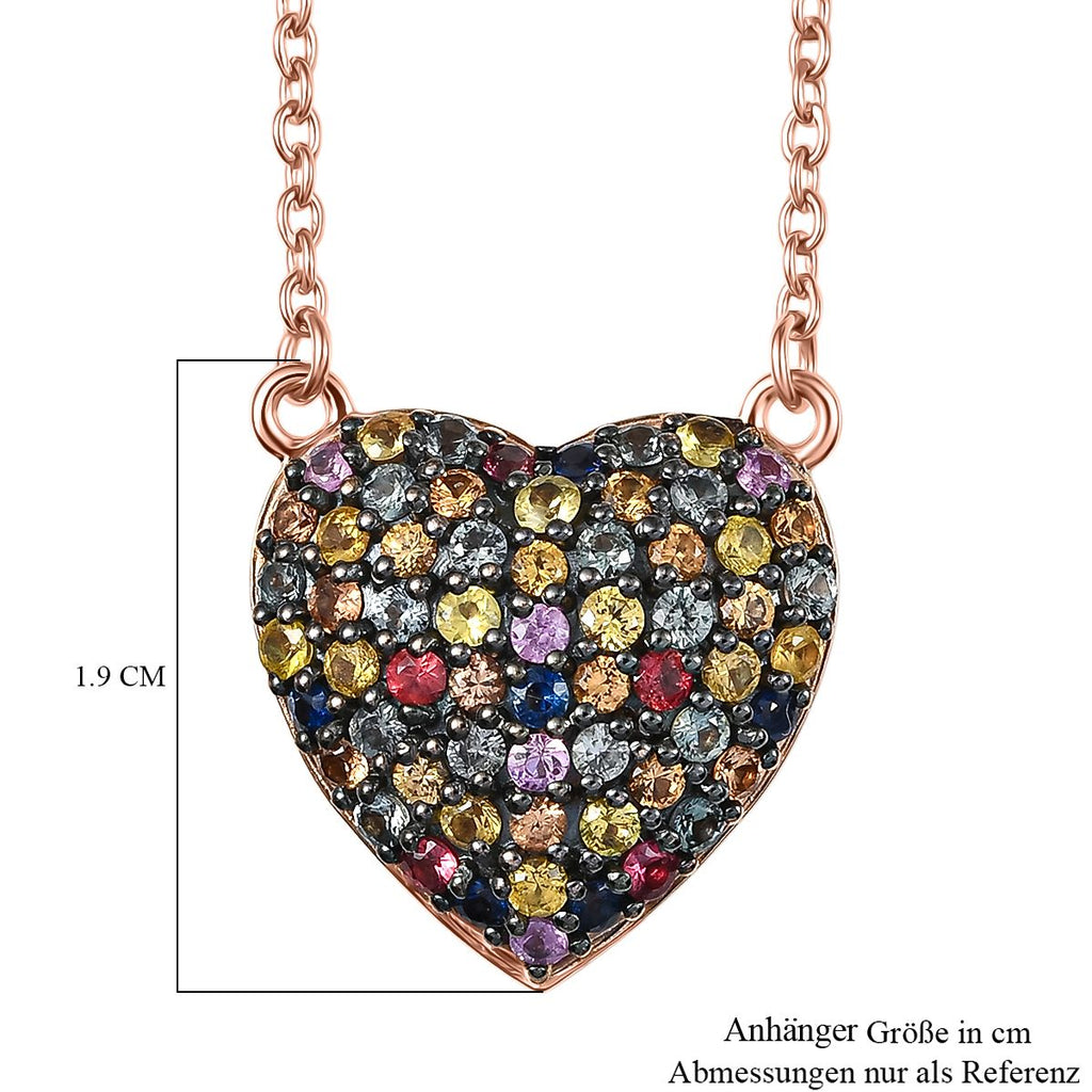 AAA Mehrfarbig Saphir Halskette ca. 45 cm 925 Silber Roségold Vermeil ca. 1.86 ct