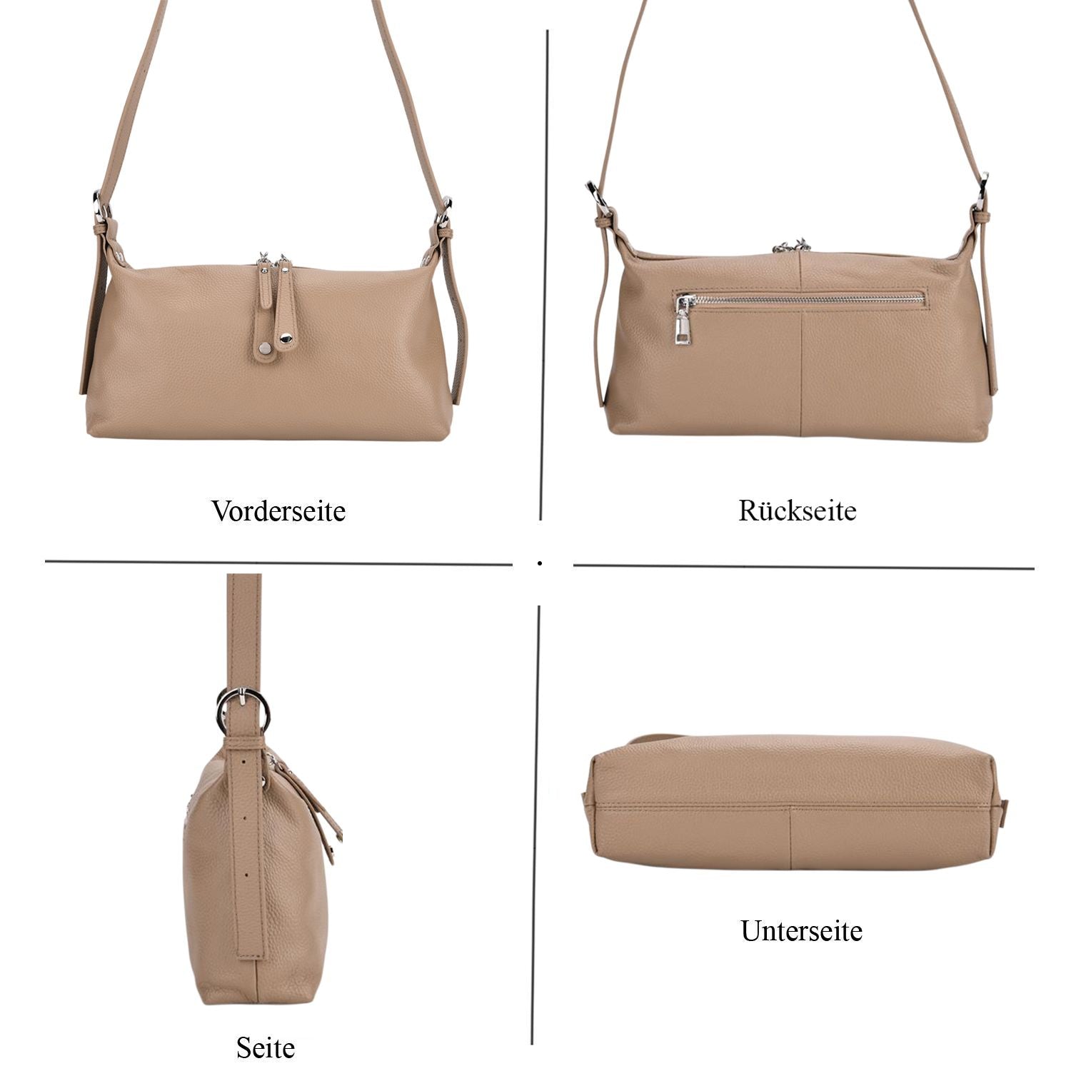Crossbody-Bag aus Echtleder im Soft-Design, 30x8x16 cm, Sandbeige