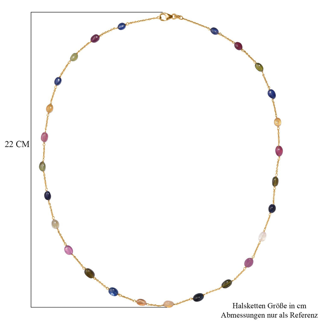 AA Mehrfarbige Saphir Halskette, ca. 60 cm 925 Silber 750 Gelbgold Vermeil ca. 45,00 ct.