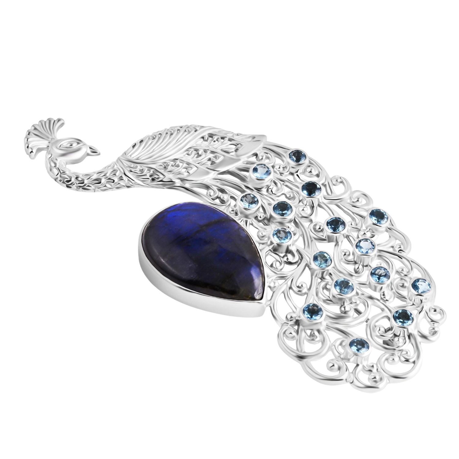 Royal Bali - AAA Labradorit, Apatit Brosche 925 Silber ca. 41.10 ct