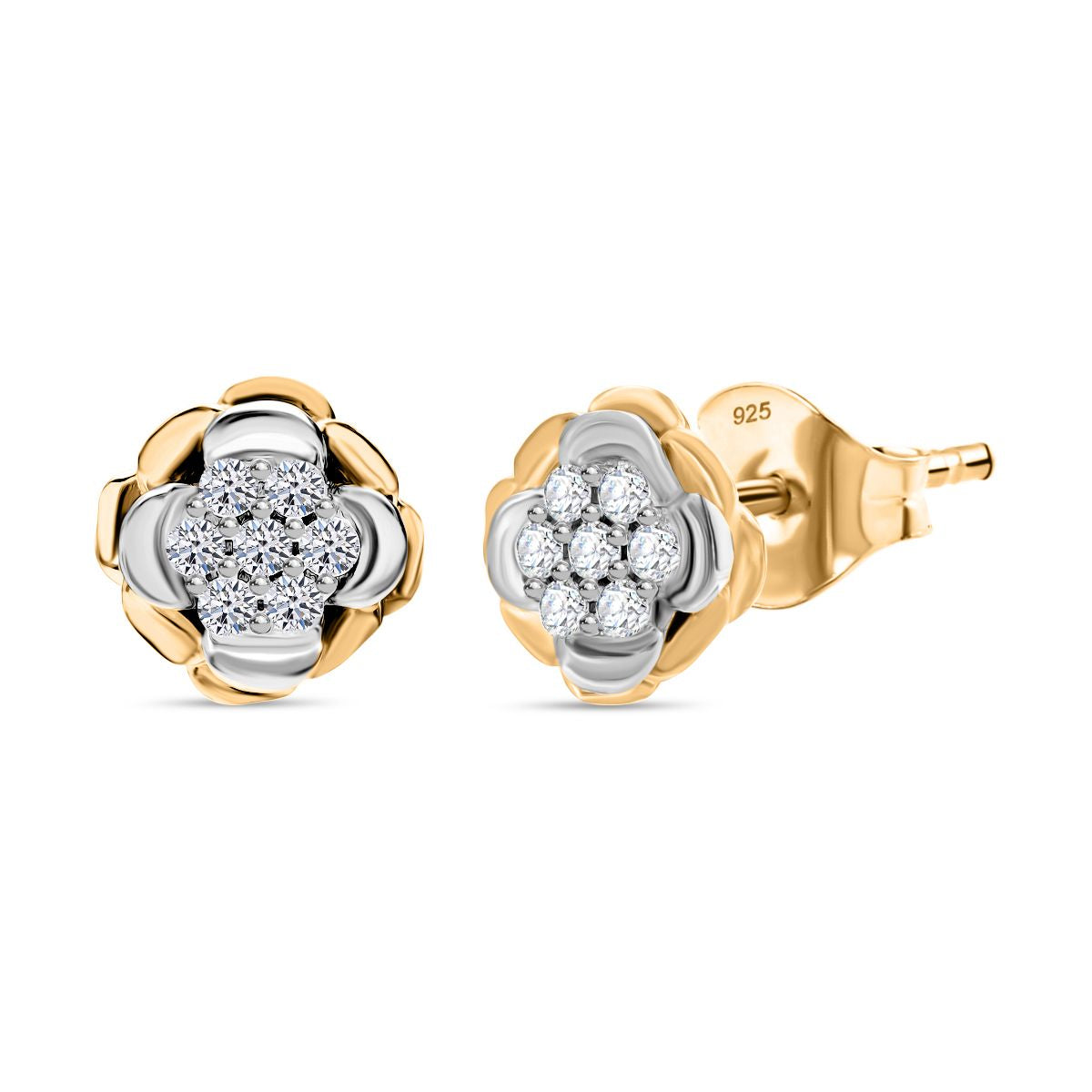 LUXURIANT DIAMOND - Lab Grown Diamant SI-GH Ohrringe 925 Silber Rhodiniert und 750 Gelbgold Vermeil ca. 0.25 ct