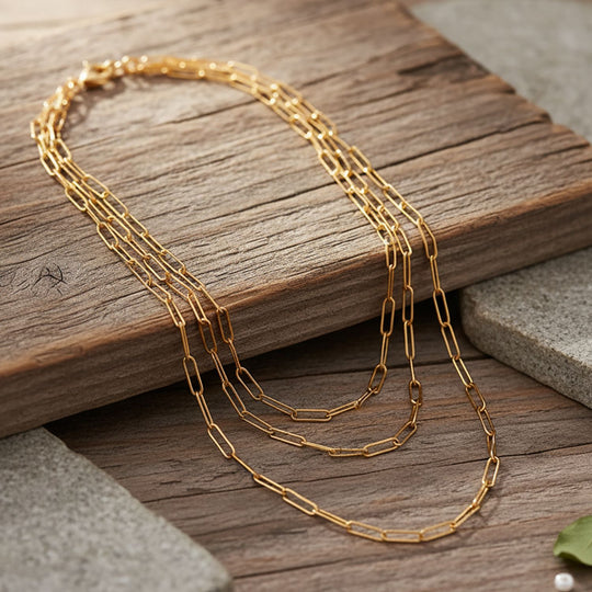 Mehrreihige Gliederkette im Paperclip-Design, Nickelfreies Messing, ca. 43 cm, Goldfarben