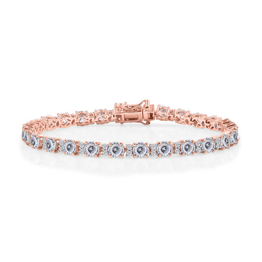D’joy 100 Facetten Moissanit Armband ca. 19 cm 925 Silber 750 Roségold Vermeil ca. 12.83 ct