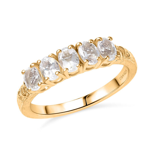 D joy AAA Premium Malagasy Regenbogen Mondstein Ring, 925 Silber 750 Gelb Vergoldet ca. 0.85 ct