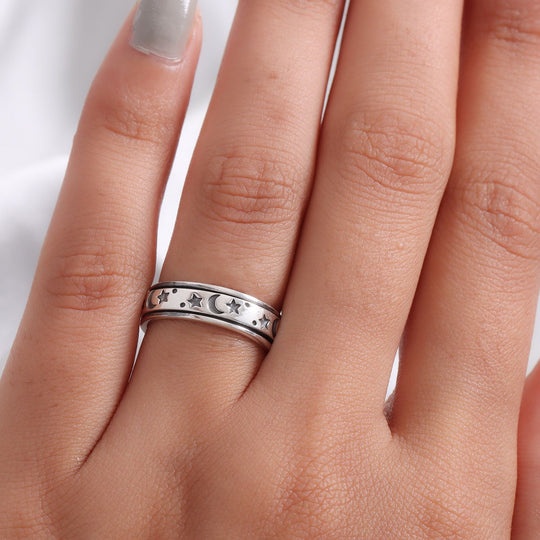 Mystischer Anti-Stress-Spinning Ring, platiniertes Silber