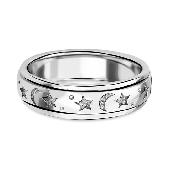 Mystischer Anti-Stress-Spinning Ring, platiniertes Silber