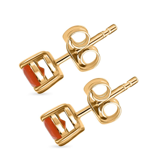 Djoy AA Mexikanischer Purpurroter Feuer Opal Ohrringe 925 Silber 750 Gelb Vergoldet ca. 0,32 ct.