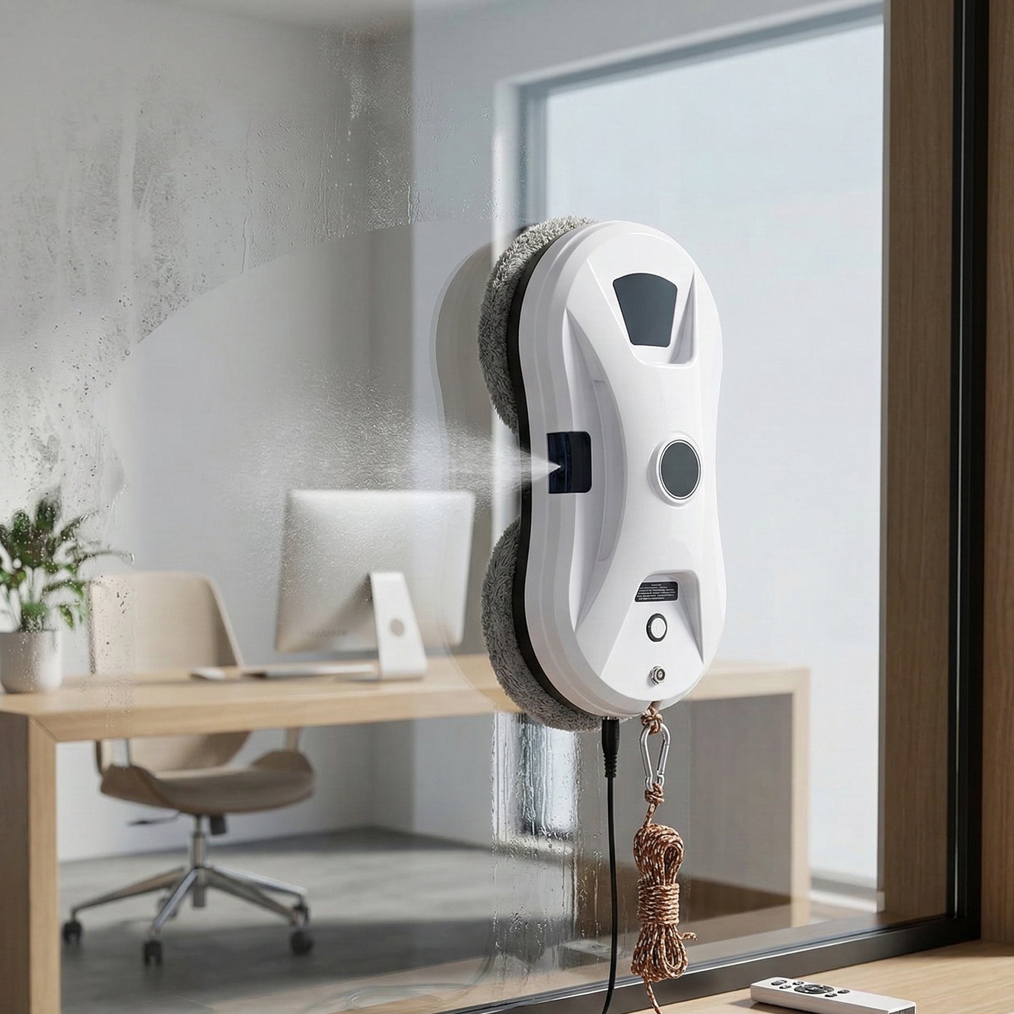 LIVMORE Elektrischer Fensterreinigungsroboter, 72W, Sprühfunktion, Fernbedienung, 29,5x14,5x9,5cm, Weiß