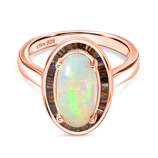 D'Joy AA Natürlicher, äthiopischer Welo Opal, Roter Diamant Ring 925 Silber 750 Roségold Vermeil (Größe 18.00) ca. 2,75 ct