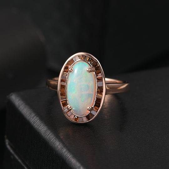 D'Joy AA Natürlicher, äthiopischer Welo Opal, Roter Diamant Ring 925 Silber 750 Roségold Vermeil (Größe 18.00) ca. 2,75 ct