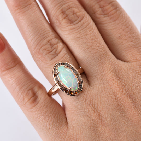 D'Joy AA Natürlicher, äthiopischer Welo Opal, Roter Diamant Ring 925 Silber 750 Roségold Vermeil (Größe 18.00) ca. 2,75 ct