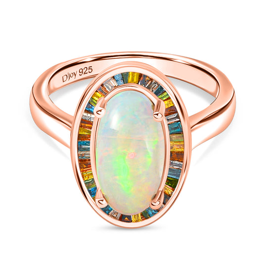 D'Joy AA Natürlicher, äthiopischer Welo Opal Ring 925 Silber 750 Roségold Vermeil (Größe 19.00) ca. 2,70 ct