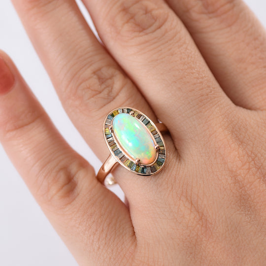 D'Joy AA Natürlicher, äthiopischer Welo Opal Ring 925 Silber 750 Roségold Vermeil (Größe 19.00) ca. 2,70 ct