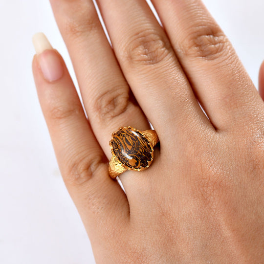 EVER TRUE - Skript Stein Ring, Nickelfreies Messing goldfarben, (Größe 18.00) ca. 6.38 ct