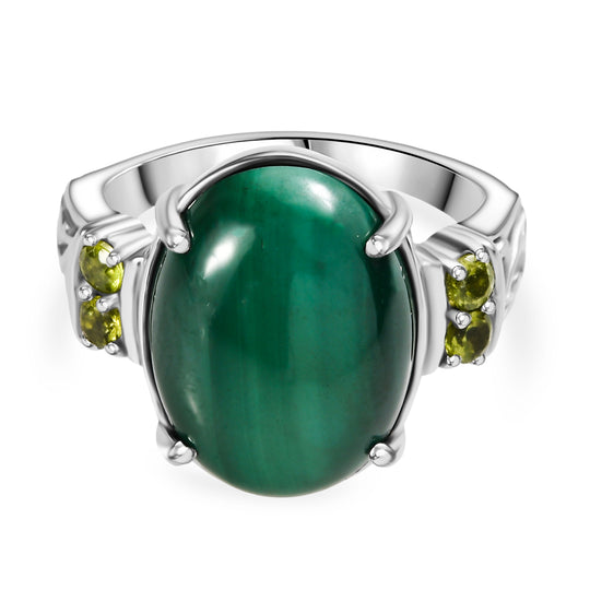 Malachit, Peridot Ring 316L Edelstahl (Größe 16.00) ca. 11.31 ct