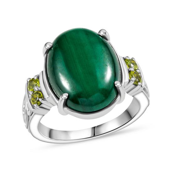 Malachit, Peridot Ring 316L Edelstahl (Größe 16.00) ca. 11.31 ct