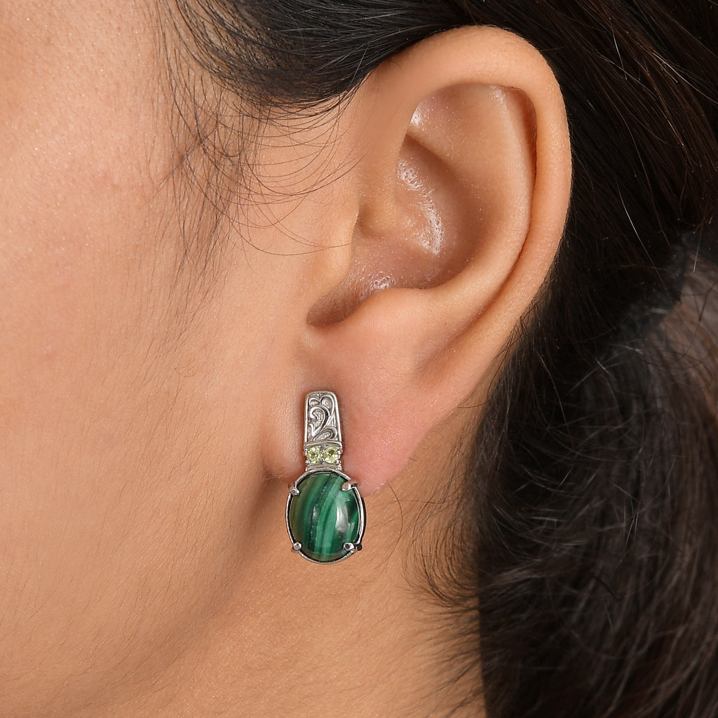 Malachit, Peridot Ohrringe 316L Edelstahl ca. 10.56 ct
