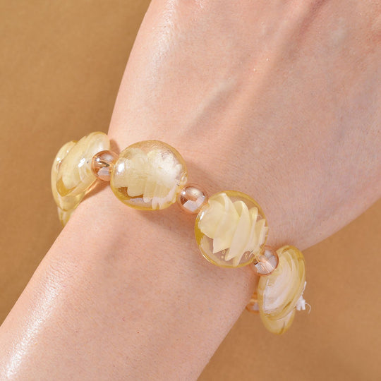 Champagner Kristall, Rosafarbenes Murano-Stil Glas Armband, Flexibel