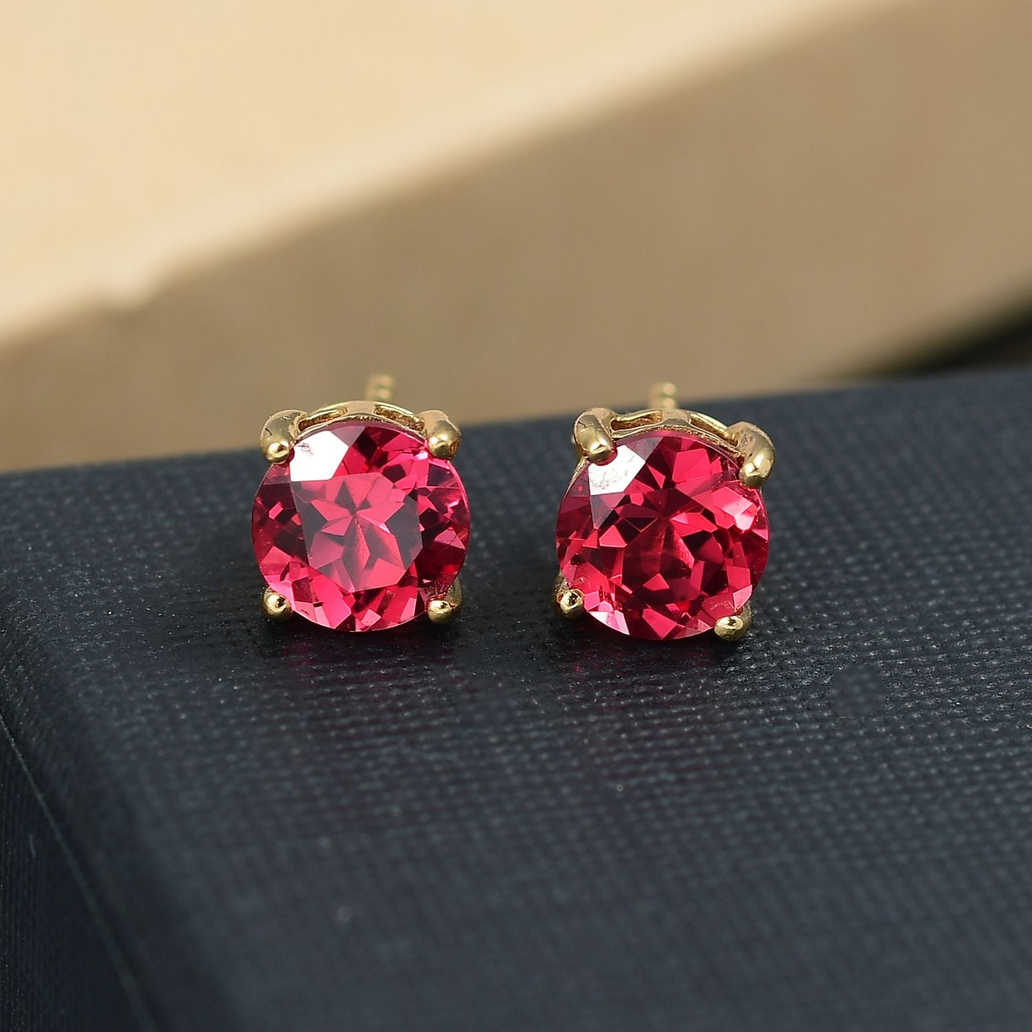 D'joy Lab Grown Padparadscha-Saphir Ohrringe 925 Silber 750 Gelb Vergoldet ca. 3.53 ct