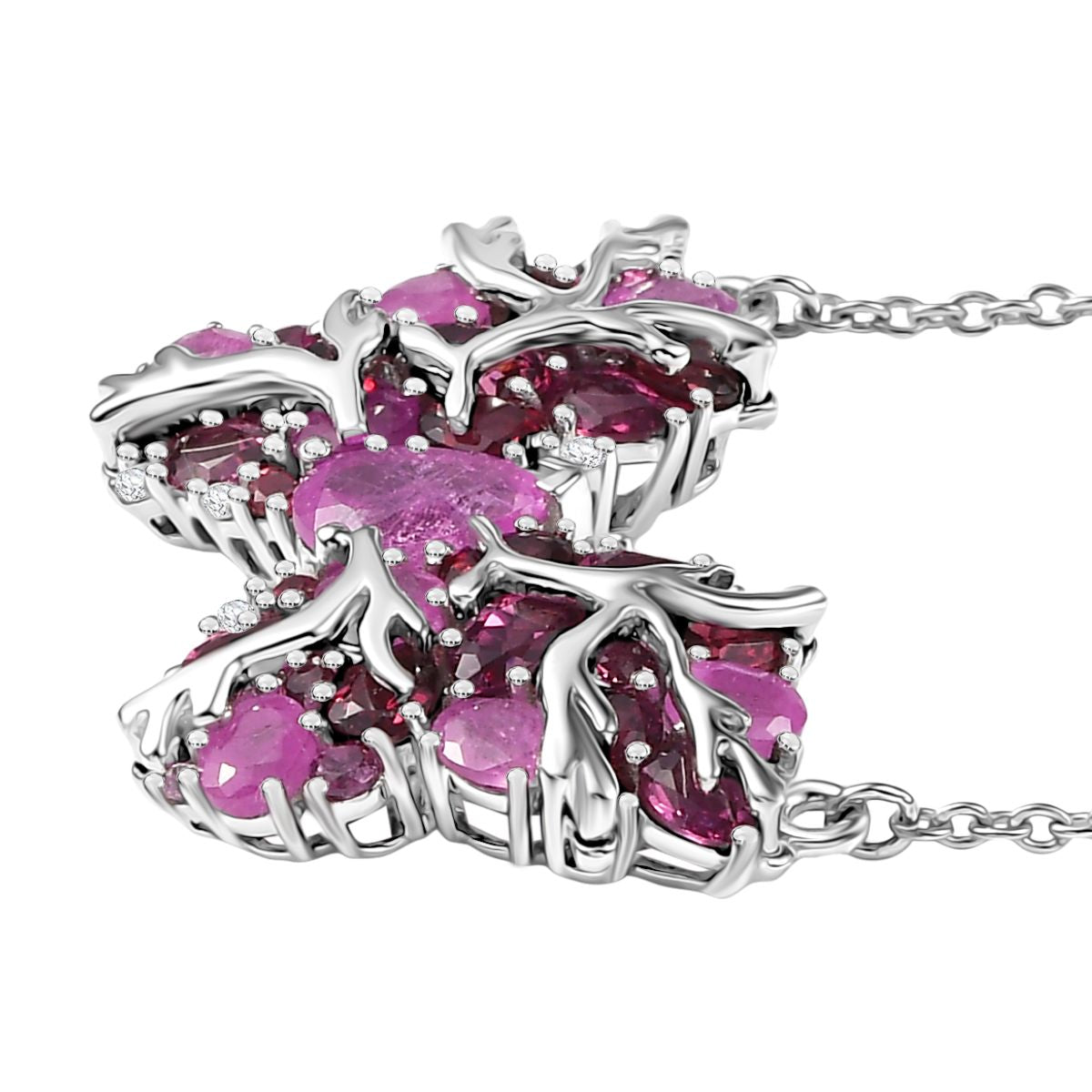 GP Trionfo Kollektion - Ilakaka Rosa Saphir (Fissure gefüllt), Lotus Granat Halskette ca. 45 cm 925 Silber rhodiniert ca. 7.36 ct