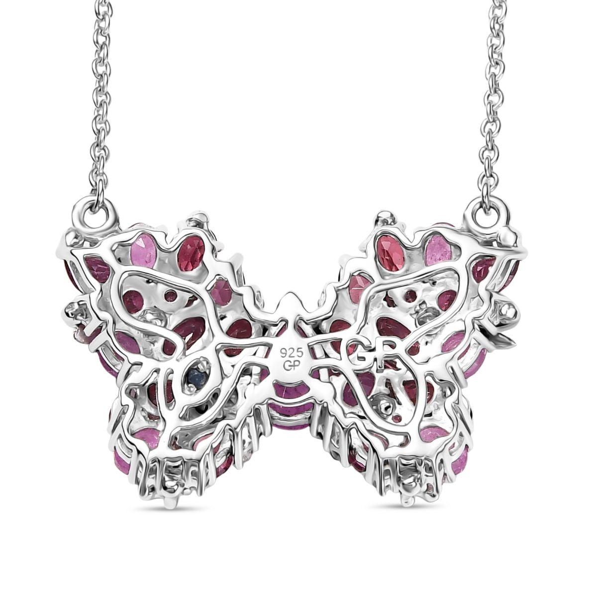 GP Trionfo Kollektion - Ilakaka Rosa Saphir (Fissure gefüllt), Lotus Granat Halskette ca. 45 cm 925 Silber rhodiniert ca. 7.36 ct