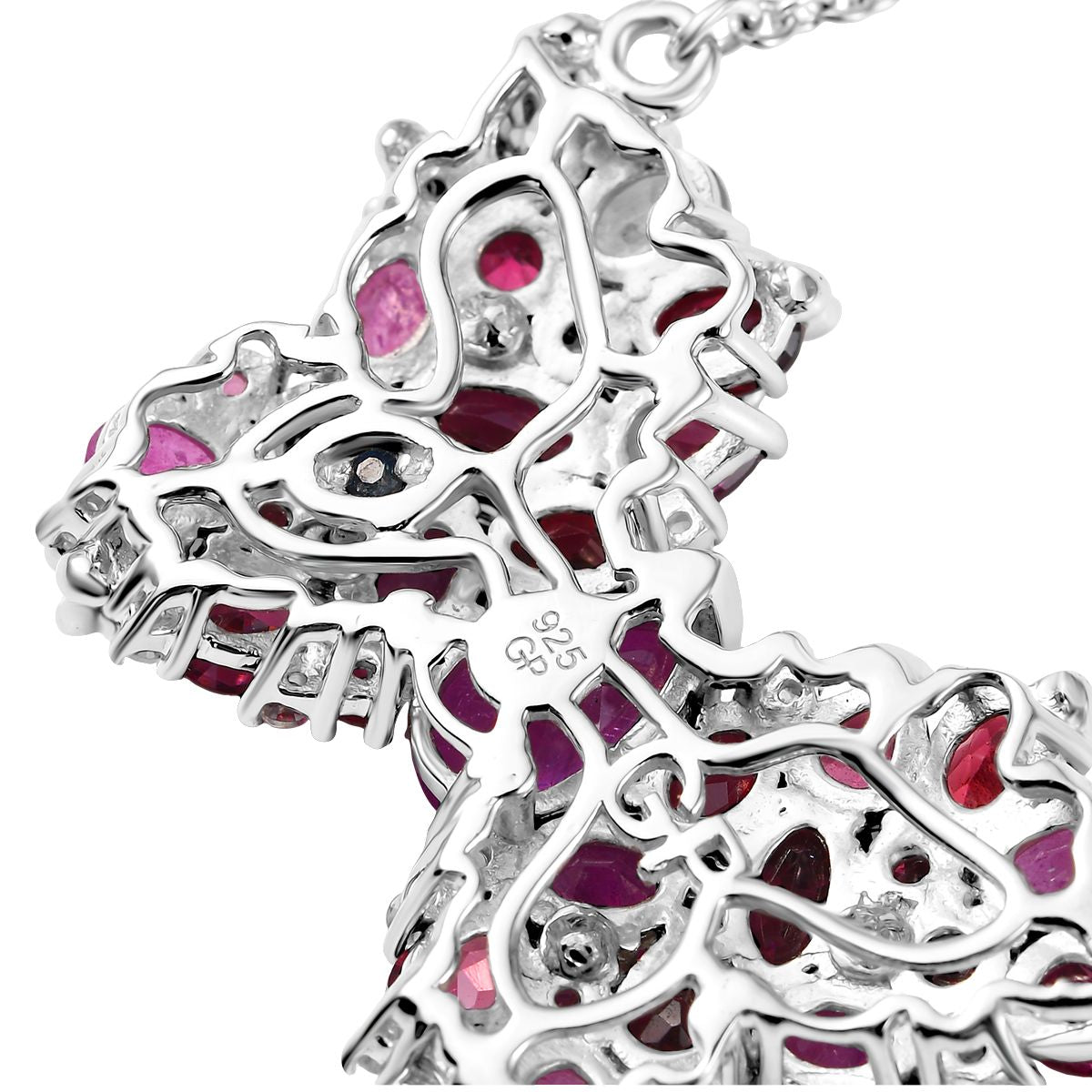GP Trionfo Kollektion - Ilakaka Rosa Saphir (Fissure gefüllt), Lotus Granat Halskette ca. 45 cm 925 Silber rhodiniert ca. 7.36 ct