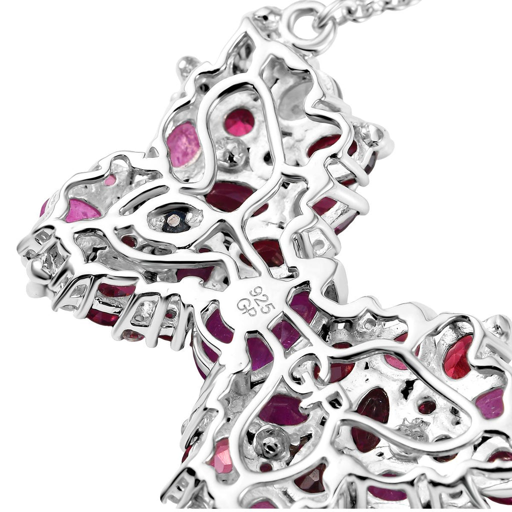 GP Trionfo Kollektion - Ilakaka Rosa Saphir (Fissure gefüllt), Lotus Granat Halskette ca. 45 cm 925 Silber rhodiniert ca. 7.36 ct