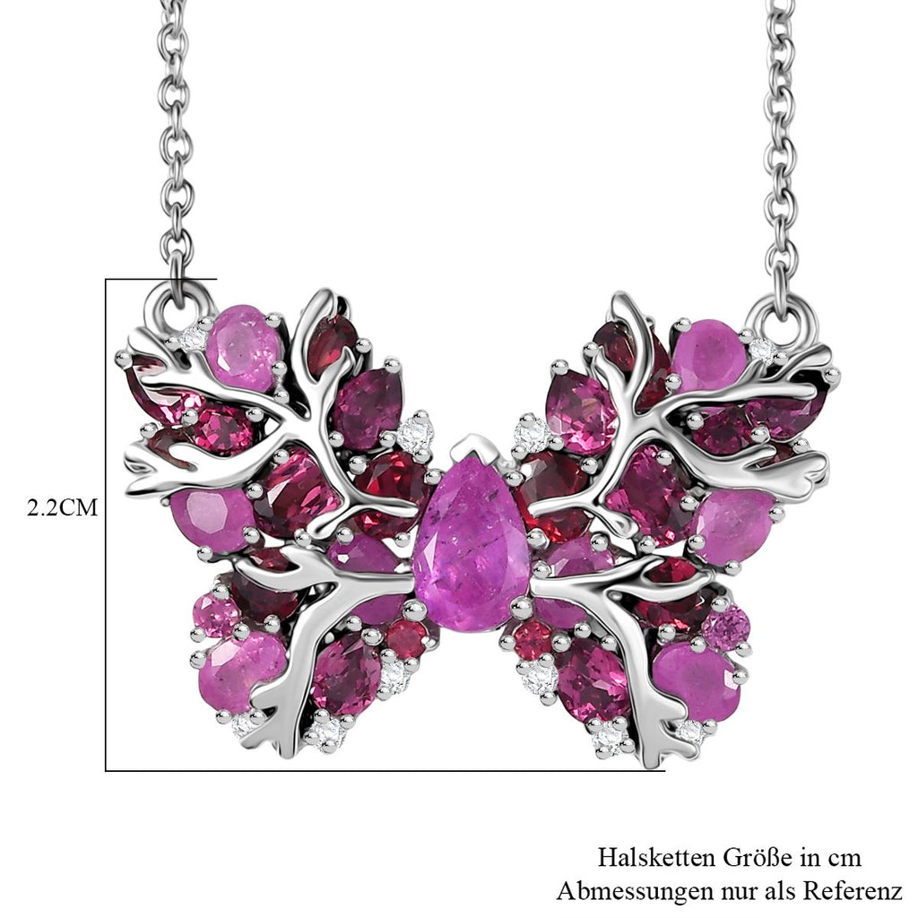 GP Trionfo Kollektion - Ilakaka Rosa Saphir (Fissure gefüllt), Lotus Granat Halskette ca. 45 cm 925 Silber rhodiniert ca. 7.36 ct