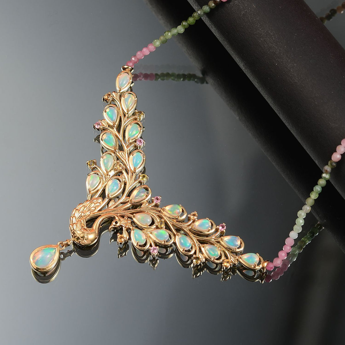 D joy AA Natürlicher, äthiopischer Welo Opal Halskette  (5-10 Werktage Lieferzeit) ca. 45 cm 925 Silber 750 Gelbgold Vermeil ca. 22,27 ct.