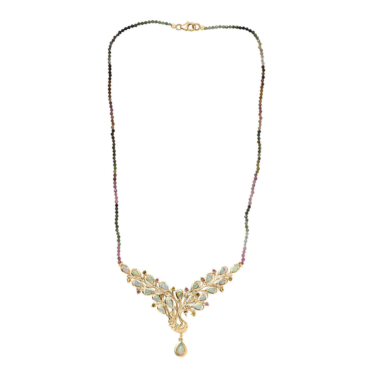 D joy AA Natürlicher, äthiopischer Welo Opal Halskette  (5-10 Werktage Lieferzeit) ca. 45 cm 925 Silber 750 Gelbgold Vermeil ca. 22,27 ct.