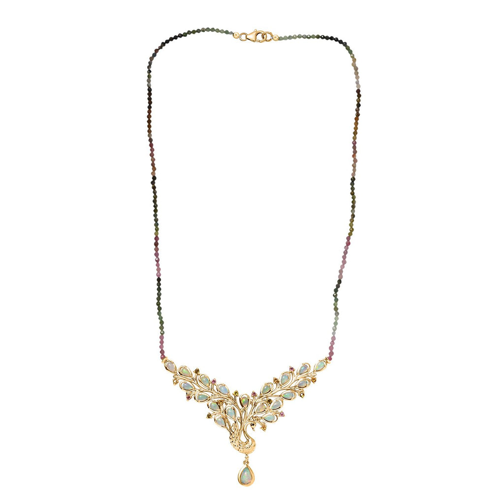 D joy AA Natürlicher, äthiopischer Welo Opal Halskette  (5-10 Werktage Lieferzeit) ca. 45 cm 925 Silber 750 Gelbgold Vermeil ca. 22,27 ct.