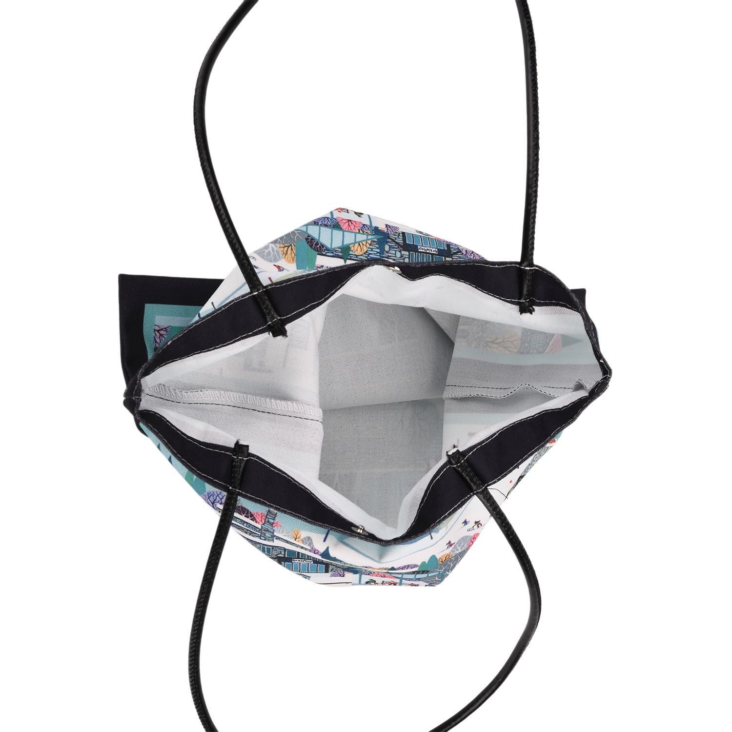 2er-Set Einkaufstaschen mit Stadt- und Blumen-Motiv, 34x40 cm, Schwarz